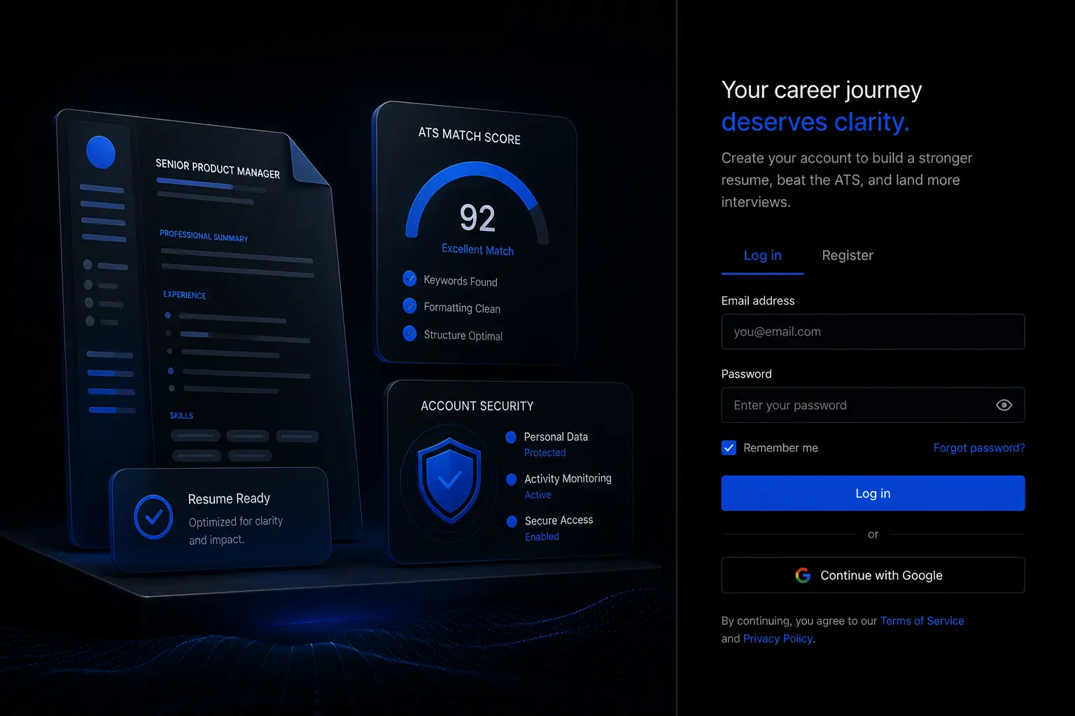 VisiResume career workspace with resume and application insights